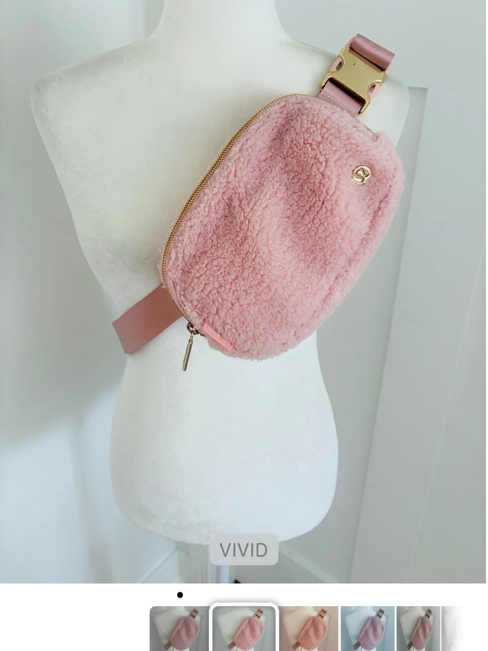 NWOT Lululemon Everywhere Belt Bag 1L Pink Mist Gold Fleece Sherpa Crossbody*@2 - Picture 2 of 5